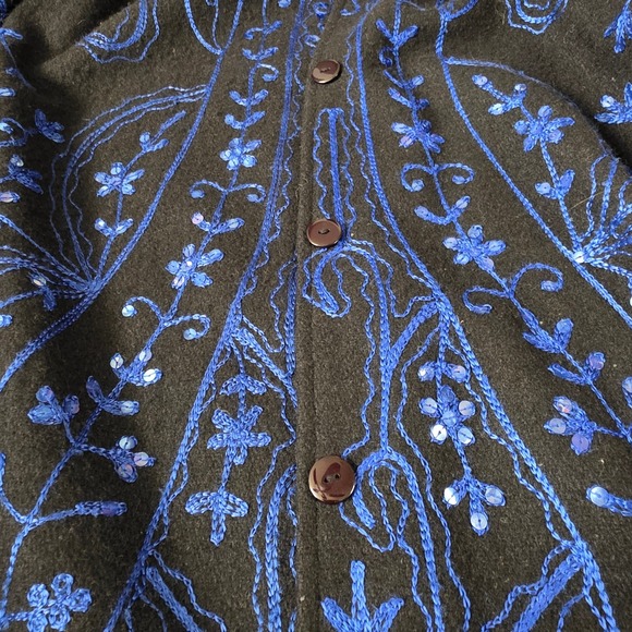 Metrostyle black Wool Blend Embroidered Coat Long Sleeve Button Front size Large - Picture 6 of 11